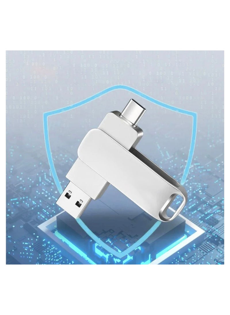 ماركة غير محددة محرك أقراص فلاش USB 3.2 الجيل الأول سعة 256 جيجابايت، محرك أقراص USB A وUSB C مزدوج 2 في 1 محرك إبهام بتصميم دوار لجهاز Android/الكمبيوتر اللوحي/الكمبيوتر المحمول/الكمبيوتر الشخصي/الهاتف (فضي)  - Image 1