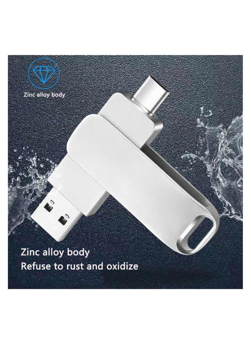 ماركة غير محددة محرك أقراص فلاش USB 3.2 الجيل الأول سعة 256 جيجابايت، محرك أقراص USB A وUSB C مزدوج 2 في 1 محرك إبهام بتصميم دوار لجهاز Android/الكمبيوتر اللوحي/الكمبيوتر المحمول/الكمبيوتر الشخصي/الهاتف (فضي)  - Image 2