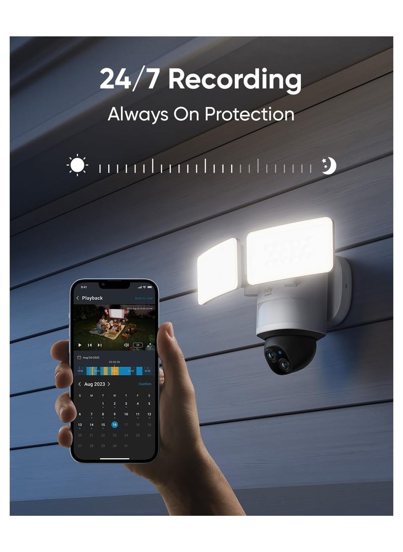 eufy - eufy Security Floodlight Camera E340 Dual Cameras Wired Outdoor Security Camera, 3K Resolution, 360° Pan & Tilt, 24/7 Recording, Dual-Band Wi-Fi, 2,000 Lumens, HomeBase 3 Compatible, No Monthly Fee - Image 1