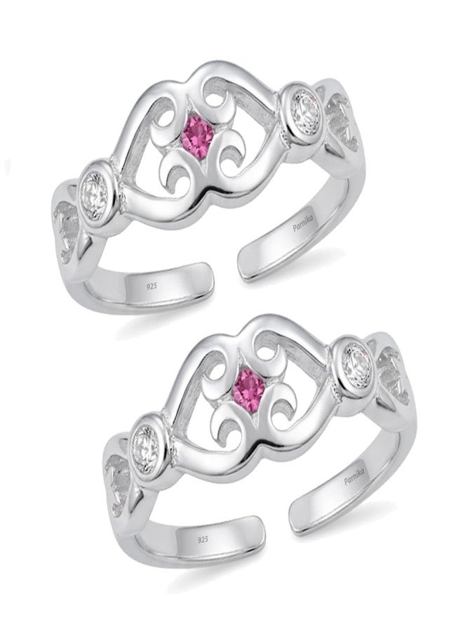 Parnika (Formerly MJ 925 CZ Embellished Contemporary Design Silver Toe Rings In Pure 92.5 Sterling Silver For Women | Chandi Bichiya Bichhiya | With Certificate Of Authenticity - Image 1