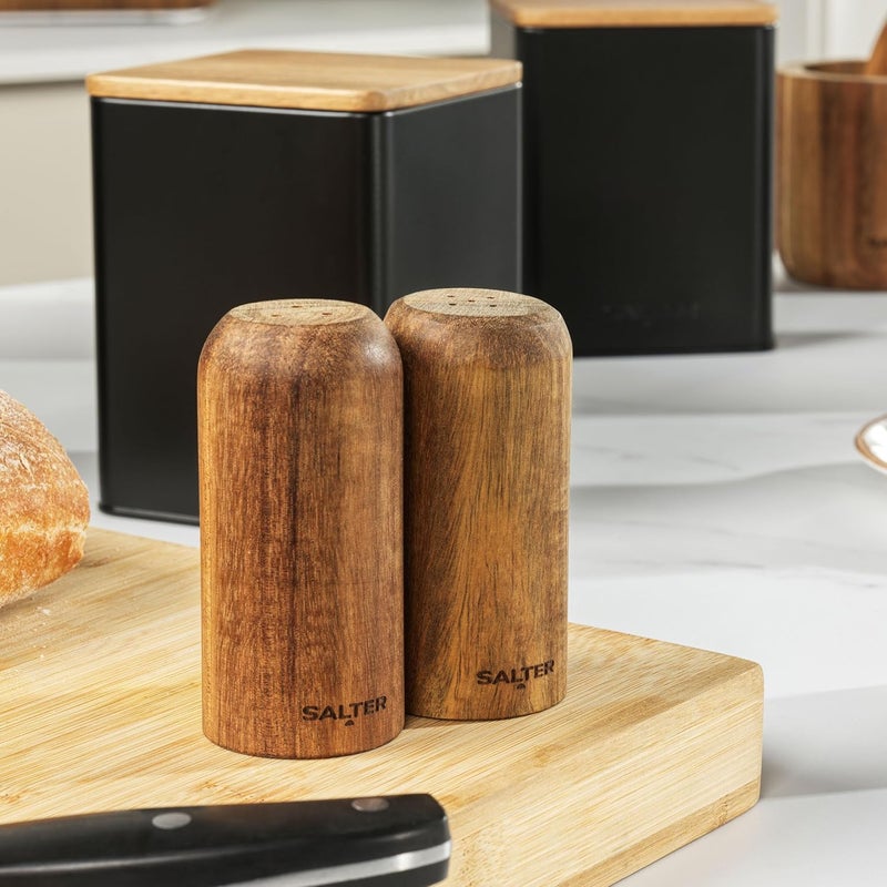 Salter BW12783EU7 Toronto Salt & Pepper Shakers - Set of 2 Spice Shaker, Acacia Wood, Lightweight, Compact, Refillable Seasoning Dispenser, Mills Unfilled, Approx. 30g Ground Salt & Pepper Capacity - Image 4