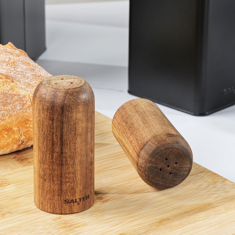 Salter BW12783EU7 Toronto Salt & Pepper Shakers - Set of 2 Spice Shaker, Acacia Wood, Lightweight, Compact, Refillable Seasoning Dispenser, Mills Unfilled, Approx. 30g Ground Salt & Pepper Capacity - Image 3