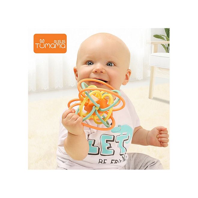 Tumama Baby Sensory Rattle Teether Ball, Soft Silicone Multilateral, Safe and Educational, 3+ Months - 11cm - Image 2