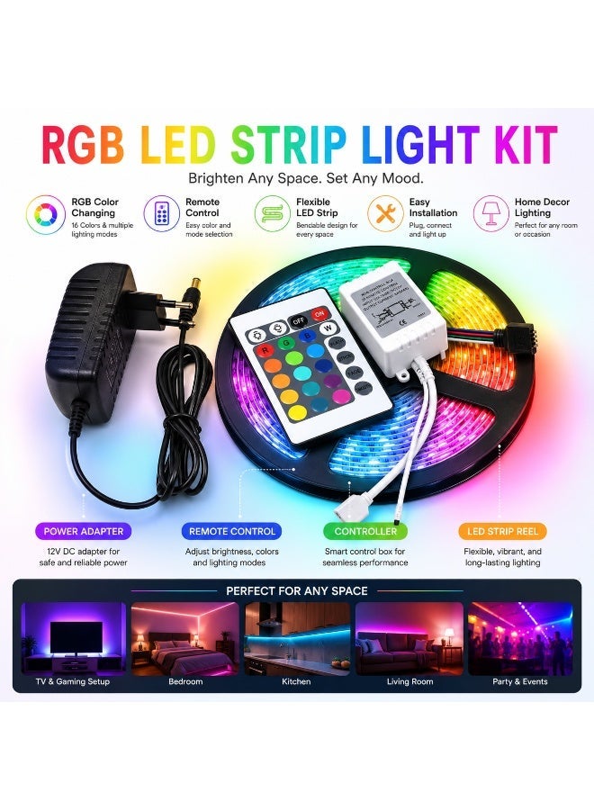 أضواء شريط LED مرنة ومقاومة للماء بطول 5 أمتار RGB متعددة الألوان مع ريموت للزينة المنزلية - Image 2