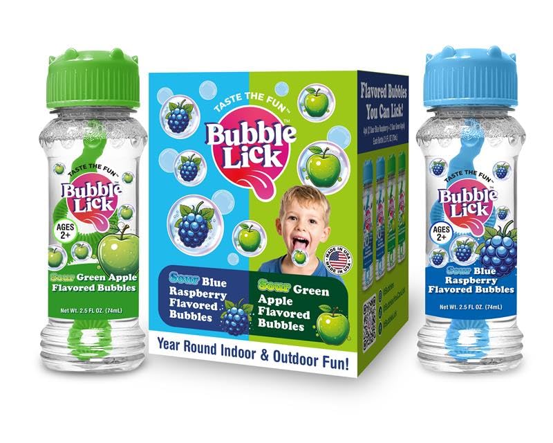 BubbleLick Bubble Lick Sour Blue Raspberry Sour Green Apple Flavored Bubbles 4 Pack Fun for Kids and Families - Image 1