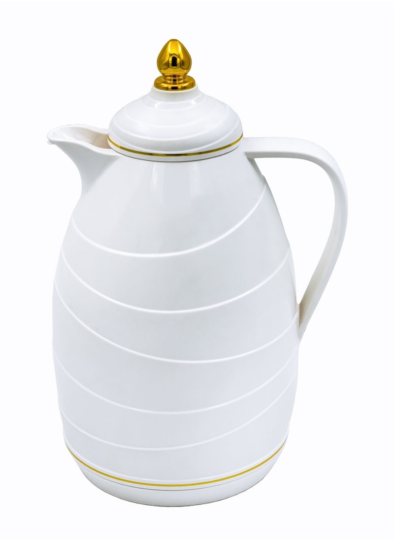 BASURRAH Basurrah tea and coffee thermos, shiny white color with a golden head 1 liter 