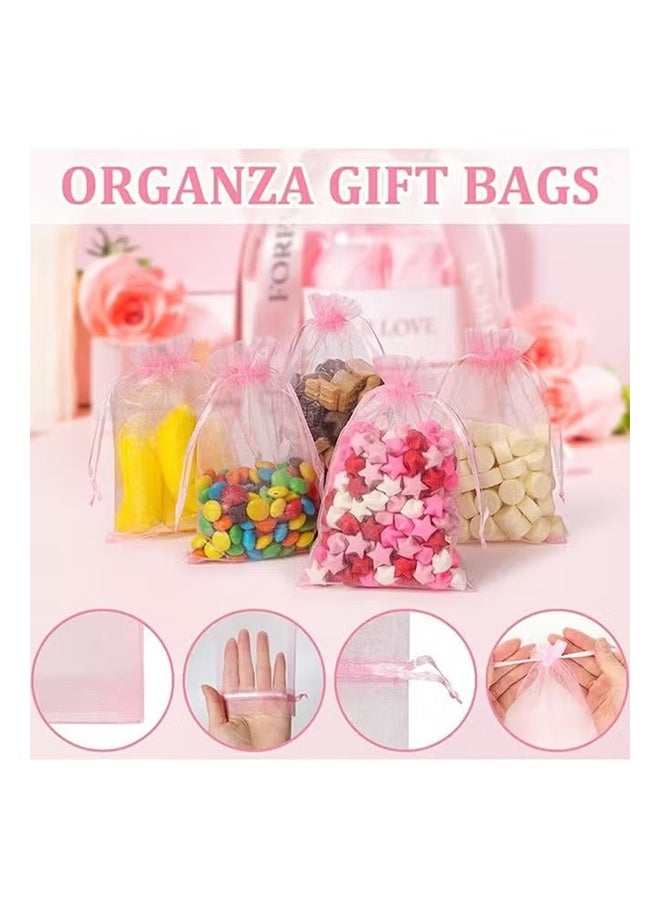 YJ 100Pcs Package 8 x 10CM Sheer Drawstring Organza Jewelry Pouches Wedding Party Favor Gift Bags, Little Mesh Gift Pouches Mini Candy Bags for Small Presents Jewelry Earrings（Pink） - Image 3