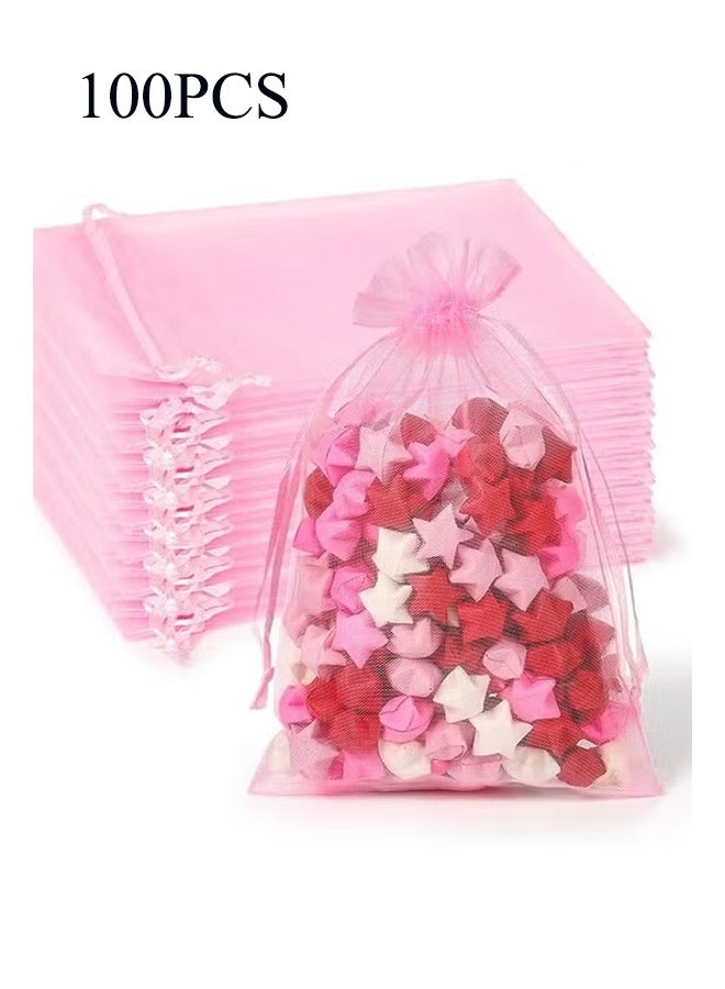 YJ 100Pcs Package 8 x 10CM Sheer Drawstring Organza Jewelry Pouches Wedding Party Favor Gift Bags, Little Mesh Gift Pouches Mini Candy Bags for Small Presents Jewelry Earrings（Pink） - Image 1