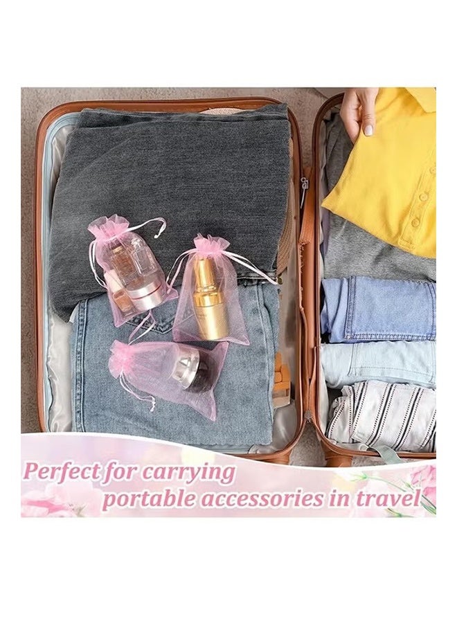 YJ 100Pcs Package 8 x 10CM Sheer Drawstring Organza Jewelry Pouches Wedding Party Favor Gift Bags, Little Mesh Gift Pouches Mini Candy Bags for Small Presents Jewelry Earrings（Pink） - Image 5