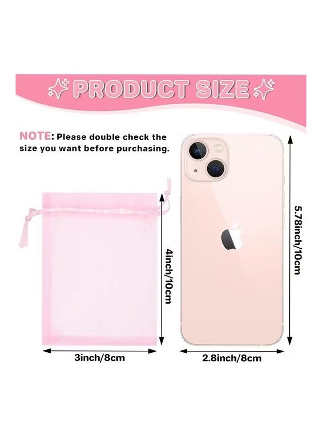 YJ 100Pcs Package 8 x 10CM Sheer Drawstring Organza Jewelry Pouches Wedding Party Favor Gift Bags, Little Mesh Gift Pouches Mini Candy Bags for Small Presents Jewelry Earrings（Pink） - Image 4