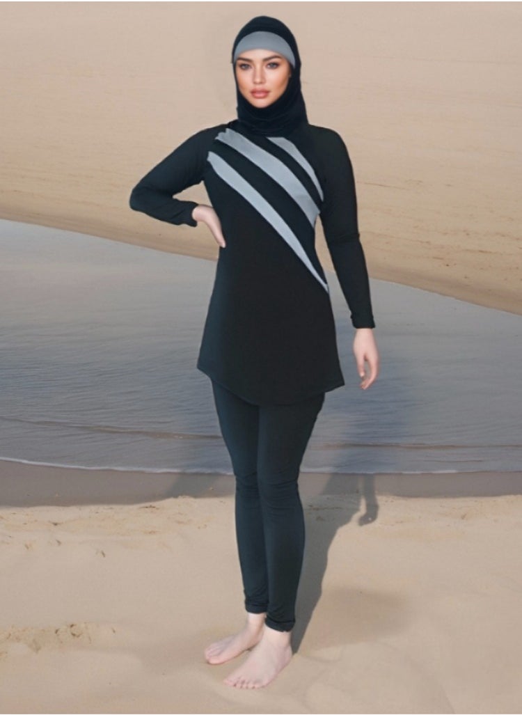 ماركة غير محددة بركيني طقم سباحة 3 قطع مقاسات كبيرة حتى 6XL ملابس سباحة تغطية كاملة غطاء سباحة أكمامسلمم طويلة مسلم موضة محتشمة محافظ كلاسيكي إسلامي حماية من الشمس بدلة غوص بدلة ركوب الأمواج  - Image 1