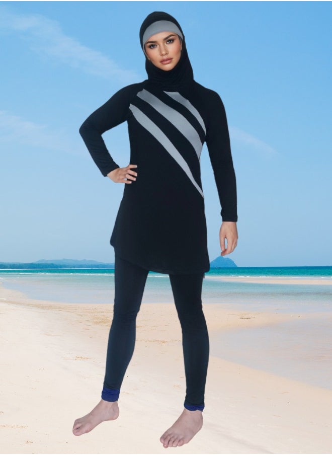 ماركة غير محددة بركيني طقم سباحة 3 قطع مقاسات كبيرة حتى 6XL ملابس سباحة تغطية كاملة غطاء سباحة أكمامسلمم طويلة مسلم موضة محتشمة محافظ كلاسيكي إسلامي حماية من الشمس بدلة غوص بدلة ركوب الأمواج  - Image 3
