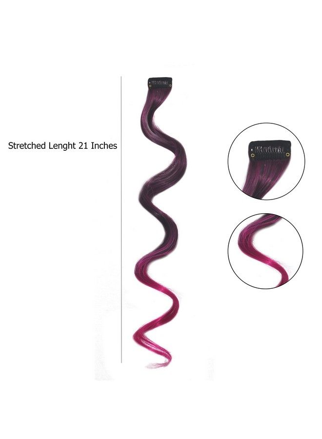Rapidsflow Double Shade Colored Hair Streak/Hair Extensions For Women And Girls Real Hair For Highlighting Set Of2Pc (Curly Winepink) - Image 3