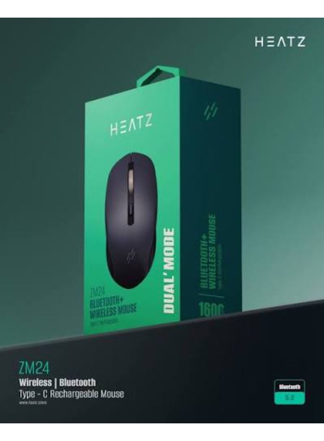 HEATZ Bluetooth Wireless Mouse, Dual Mode Silent Click, Type-C Rechargeable Port, Multi-Device Compatible, Black - Image 3