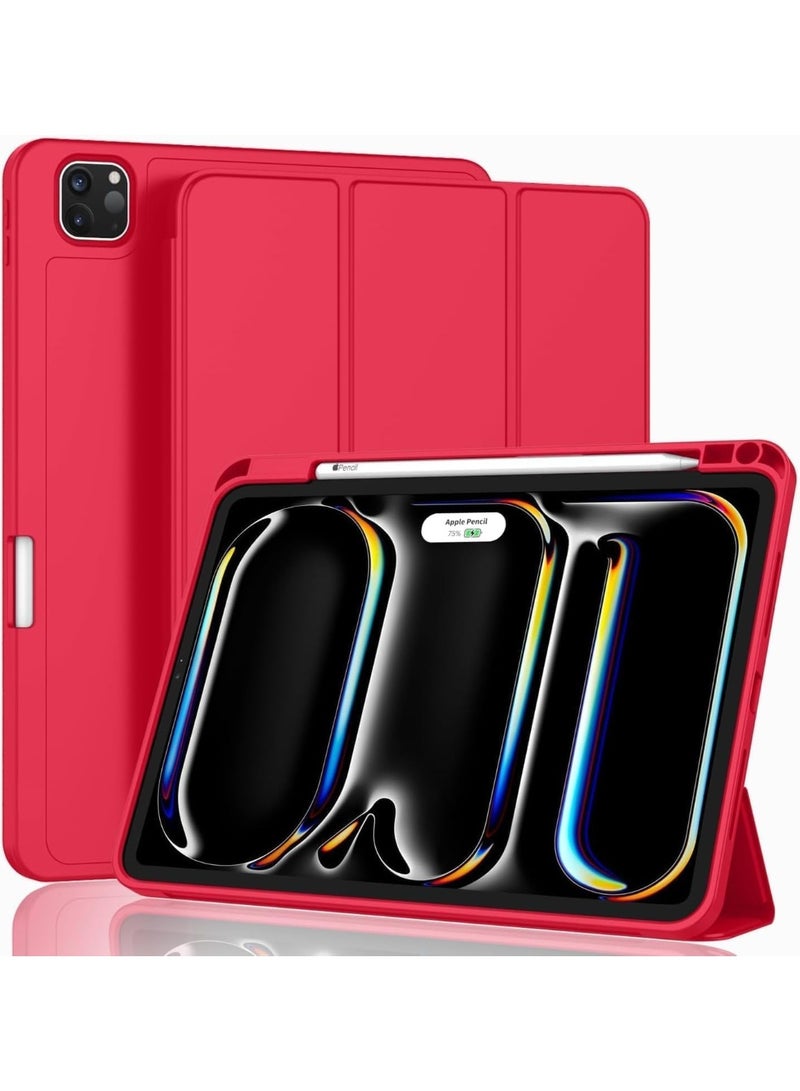 ELTRAZONE iPad Pro 11 inch Case 2024 (M4, 5th Gen) with Pencil Holder – Slim Smart Magnetic Cover Supports USB-C Pencil, Auto Sleep/Wake, Touch ID, Trifold Stand Protective Case (Red) - Image 1