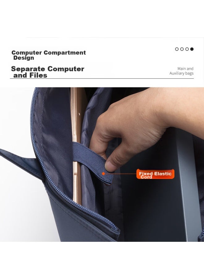 Deli Office Meeting Bag, Business Bag, Doent Bag, Large Capacity Business Zipper Handbag, Laptop Briefcase, Satin Material, Waterproof And Wear-resistant, Laptop Compartment, Blue - Image 5