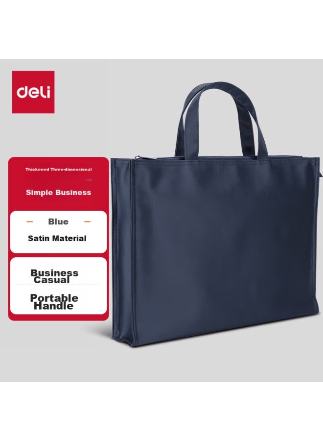 Deli Office Meeting Bag, Business Bag, Doent Bag, Large Capacity Business Zipper Handbag, Laptop Briefcase, Satin Material, Waterproof And Wear-resistant, Laptop Compartment, Blue - Image 1