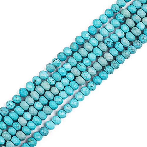 BEADIA Natural Blue Turquoise Beads 4x2mm 120pcs Faceted Rondelle Loose Semi Gemstone Beads for Jewelry Making Design