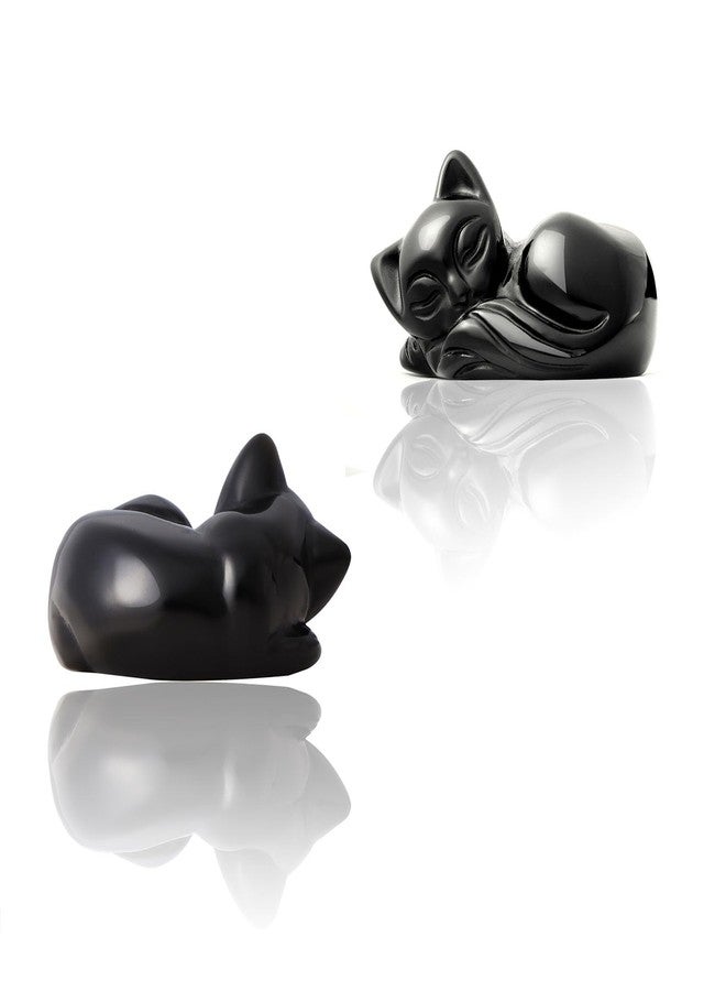 Artistone 2" Sleeping Cat Statue Black Obsidian Healing Crystals Hand Carved Cute Kitten Figurine, Worry Stone for Anxiety Relif Home Desk Decor Animal Figurine - Image 2