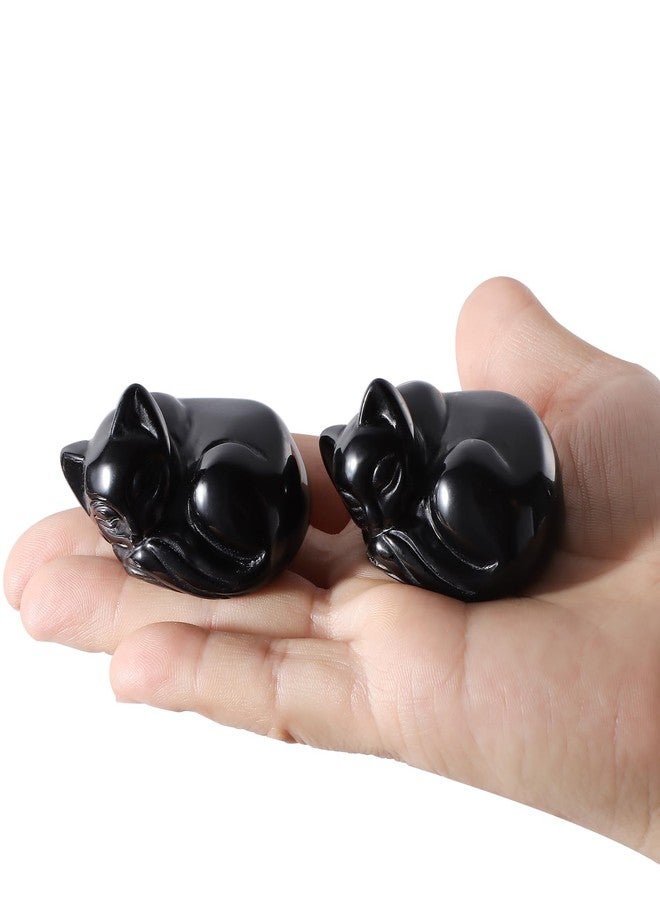 Artistone 2" Sleeping Cat Statue Black Obsidian Healing Crystals Hand Carved Cute Kitten Figurine, Worry Stone for Anxiety Relif Home Desk Decor Animal Figurine - Image 4