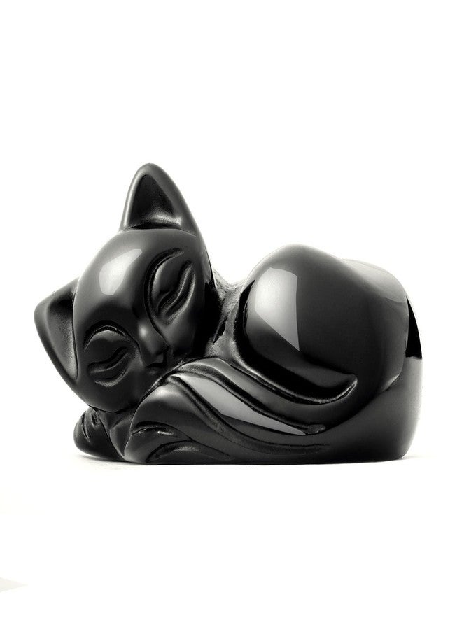 Artistone 2" Sleeping Cat Statue Black Obsidian Healing Crystals Hand Carved Cute Kitten Figurine, Worry Stone for Anxiety Relif Home Desk Decor Animal Figurine - Image 1