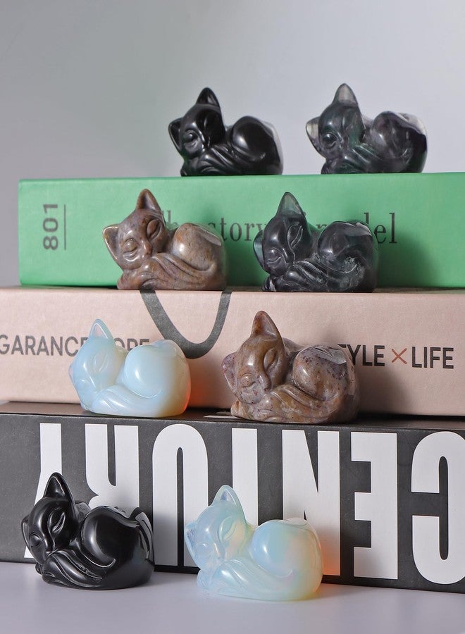 Artistone 2" Sleeping Cat Statue Black Obsidian Healing Crystals Hand Carved Cute Kitten Figurine, Worry Stone for Anxiety Relif Home Desk Decor Animal Figurine - Image 5