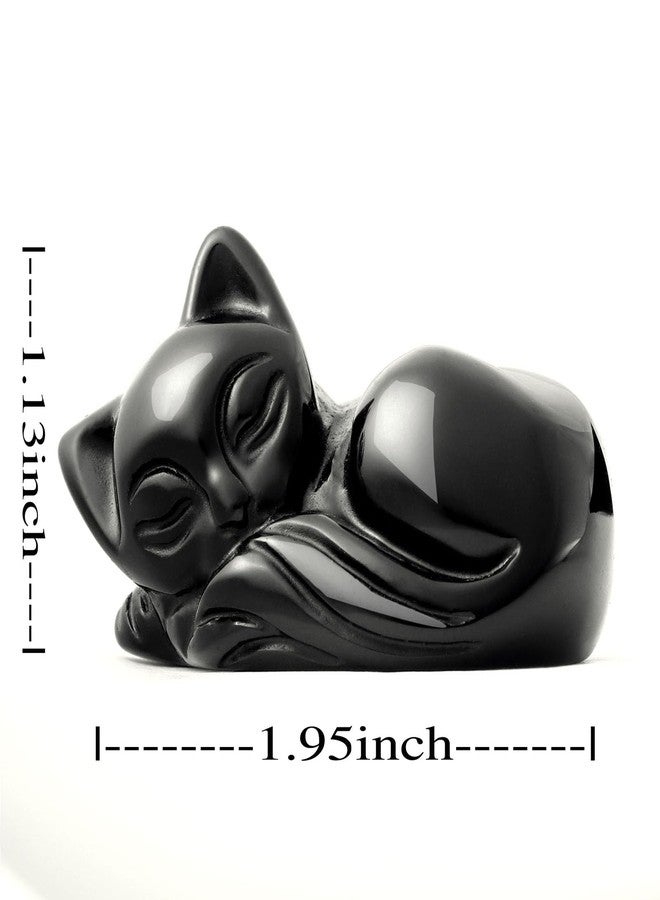 Artistone 2" Sleeping Cat Statue Black Obsidian Healing Crystals Hand Carved Cute Kitten Figurine, Worry Stone for Anxiety Relif Home Desk Decor Animal Figurine - Image 3