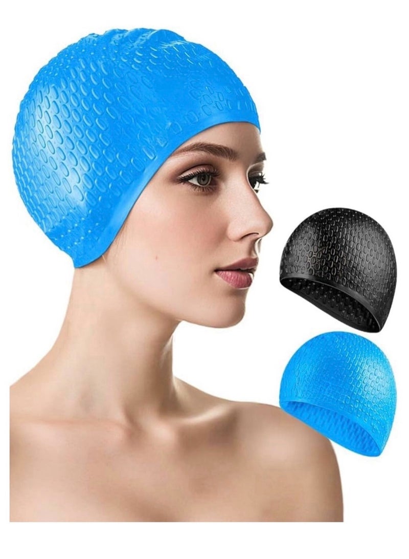 XUN Silicone Swim Cap, 2 Pack, Good Airtightness, Suitable for Short Hair and Medium-Length Curly Hair, Adult Swim Caps for Men and Women - Image 1