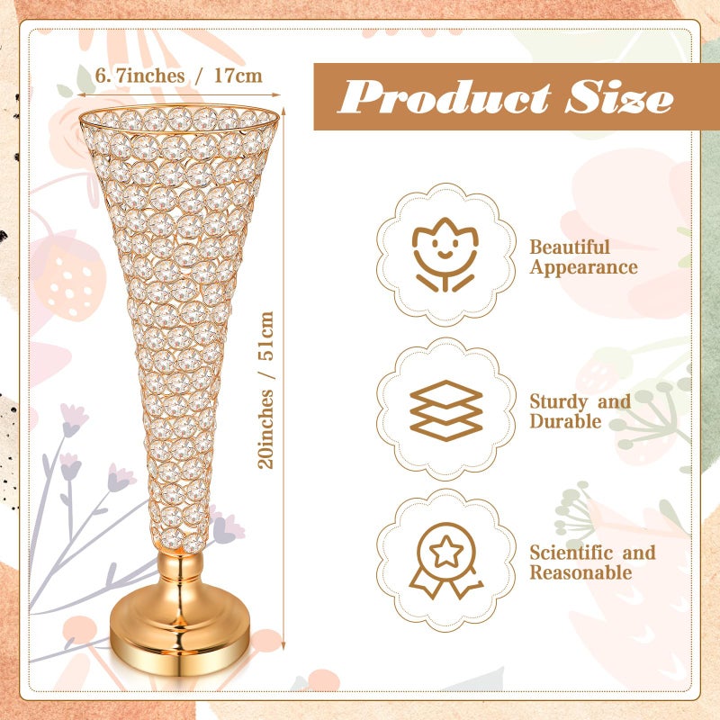 Rtteri 4 Pcs 20 Inch Tall Crystal Vase for Centerpieces Wedding Metal Crystal Trumpet Flower Vase Stand for Holiday Table Floor Wedding Banquet Celebration, Classic Elegance(Gold) - Image 2