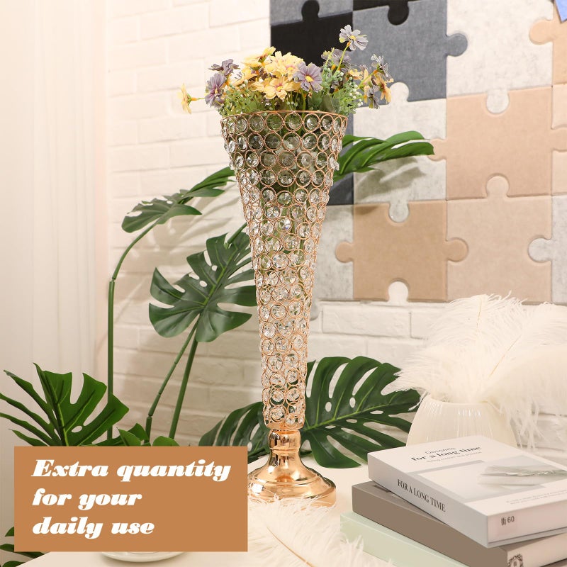 Rtteri 4 Pcs 20 Inch Tall Crystal Vase for Centerpieces Wedding Metal Crystal Trumpet Flower Vase Stand for Holiday Table Floor Wedding Banquet Celebration, Classic Elegance(Gold) - Image 4