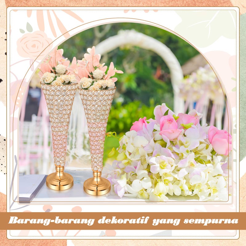 Rtteri 4 Pcs 20 Inch Tall Crystal Vase for Centerpieces Wedding Metal Crystal Trumpet Flower Vase Stand for Holiday Table Floor Wedding Banquet Celebration, Classic Elegance(Gold) - Image 3