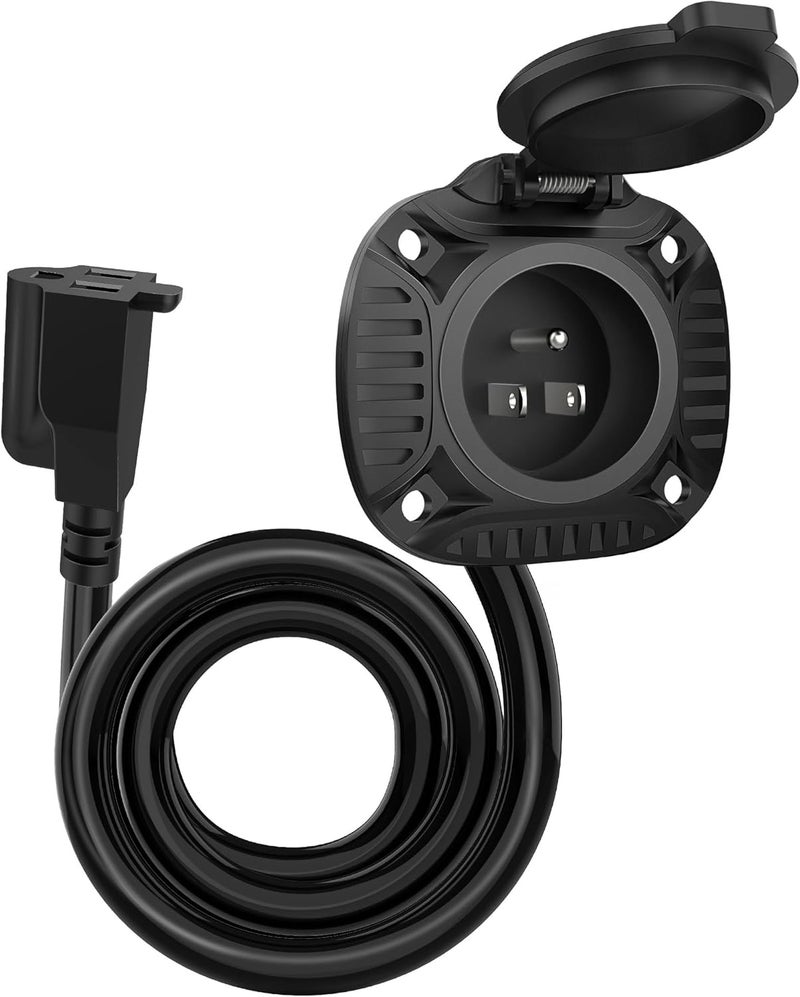 MICTUNING 15Amp 125V AC Port Plug with Heavy Duty Integrated 20" Extension Cord and Water-Resistant Spring-loaded Cover - Black - Image 1