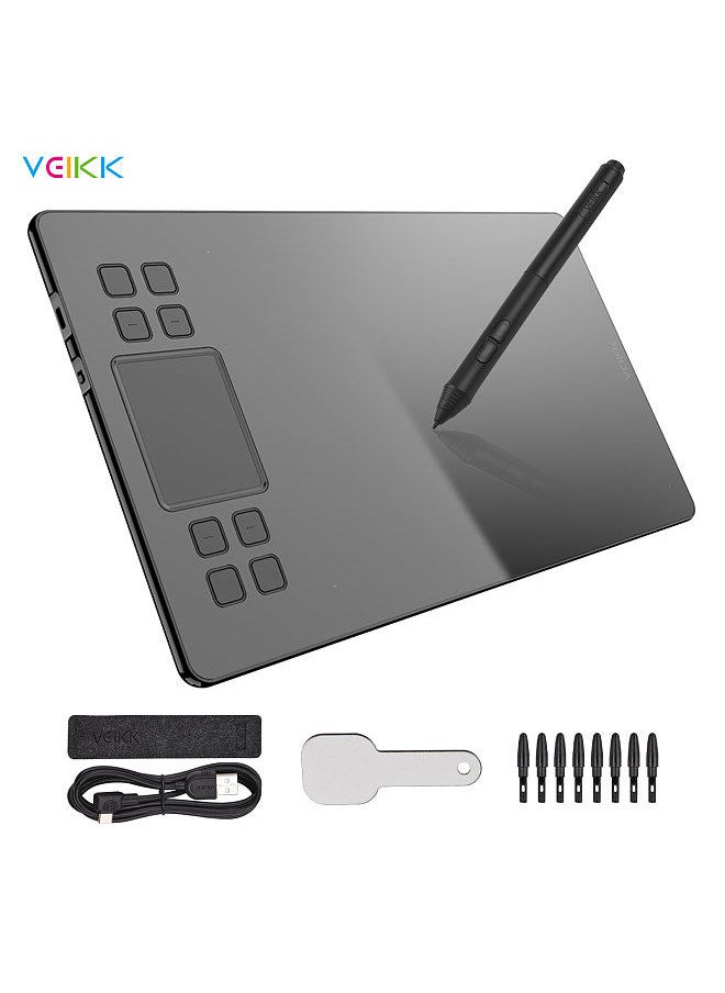Veikk - A50 Graphics Drawing Tablet 10 x 6 Inch Large Active Area 8 Express Keys & Gesture Touch-Pad 8192 Levels Pressure Art Graphics Tablet with Battery-free Stylus 8 Pen Nibs - Image 1