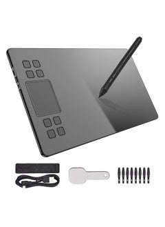 A50 Graphics Drawing Tablet 10 x 6 Inch Large Active Area 8 Express Keys & Gesture Touch-Pad 8192 Levels Pressure Art Graphics Tablet with Battery-free Stylus 8 Pen Nibs