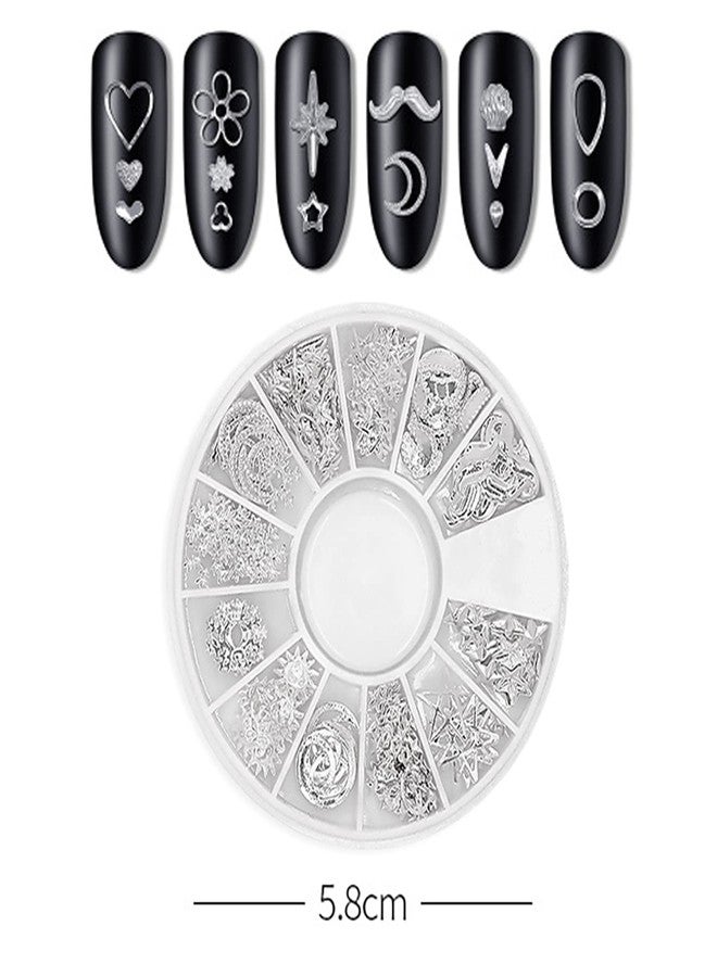 DANNEASY 3D Nail Charms Nail Jewels Silver Nail Art Charms Charms for Nails Metal Nail Studs Nail Jewelry for Acrylic Nails DIY Craft Nail Decoration (6 Boxes) - Image 2