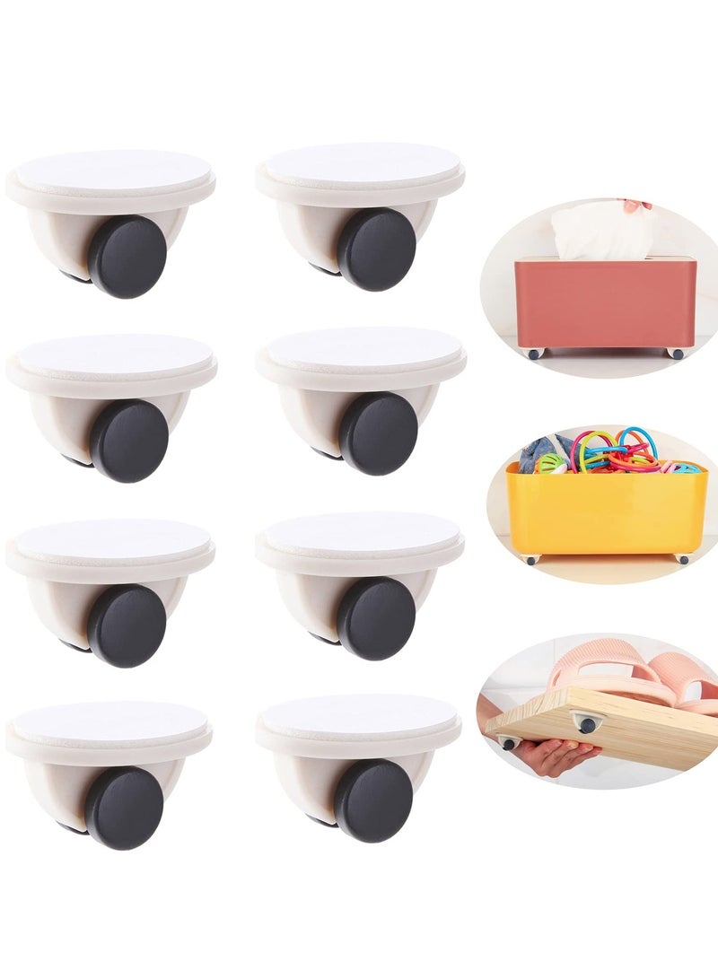 Cobest Self Adhesive Pulley Single Row of Small Pulleys Storage Box Bottom Rollers Mobile Non-rotating Mini Pulley for Moving Storage Boxes Trays Trash Cans DIY Universal Wheels (8 Pieces White) - Image 1
