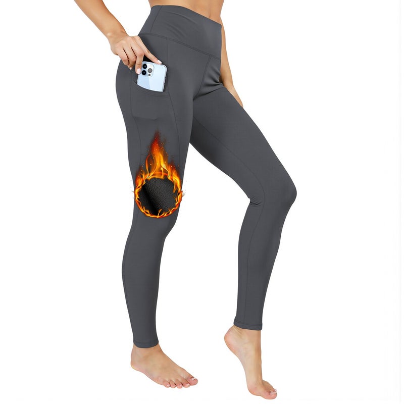 Soft Fleece Leggings Women Postpartum Gentle Compression Warm Pocketed S Black - Image 2