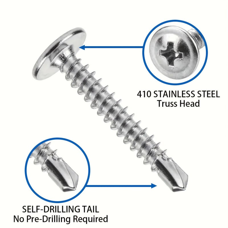 200pcs M4.2 410 Stainless Steel Self Drilling Screws Flat Washer Head - Image 4
