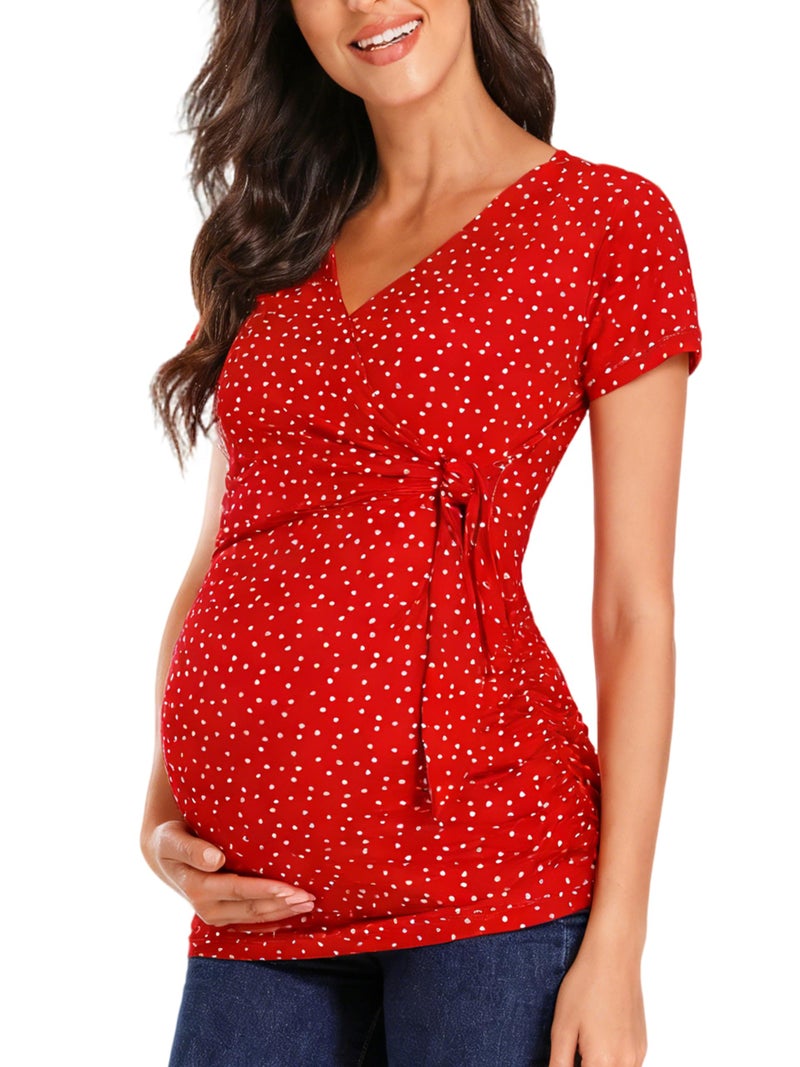 Glampunch Women's Maternity Shirts Short & Long Sleeve Tie Front Wrap Maternity Tops