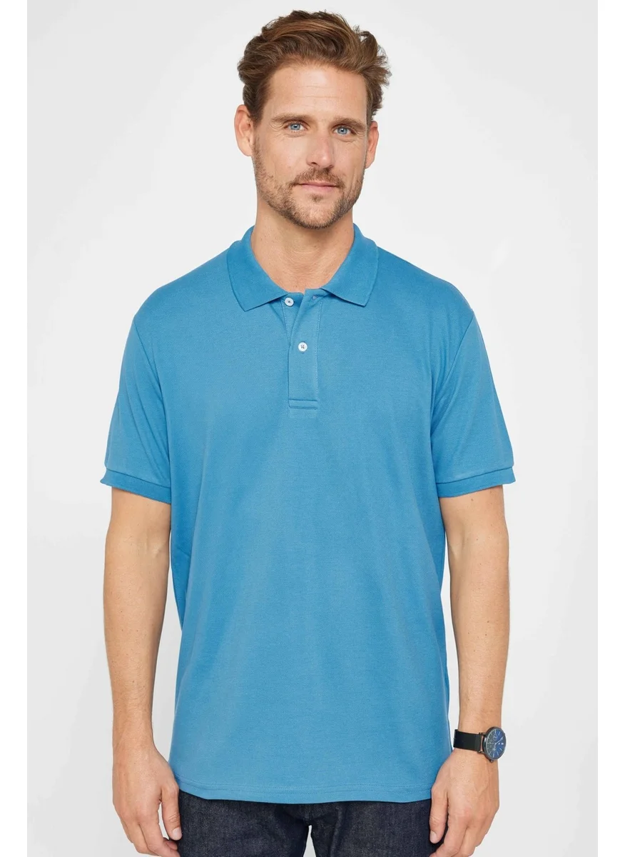 Tudors Men's Classic Fit Relaxed Cut Cotton Plain Pique Sax Blue Polo Collar T-Shirt