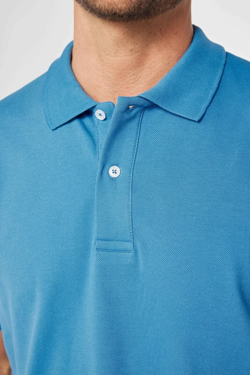 Tudors Men's Classic Fit Relaxed Cut Cotton Plain Pique Sax Blue Polo Collar T-Shirt