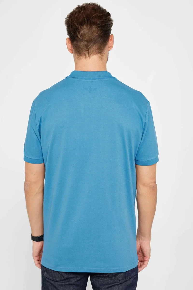 Tudors Men's Classic Fit Relaxed Cut Cotton Plain Pique Sax Blue Polo Collar T-Shirt