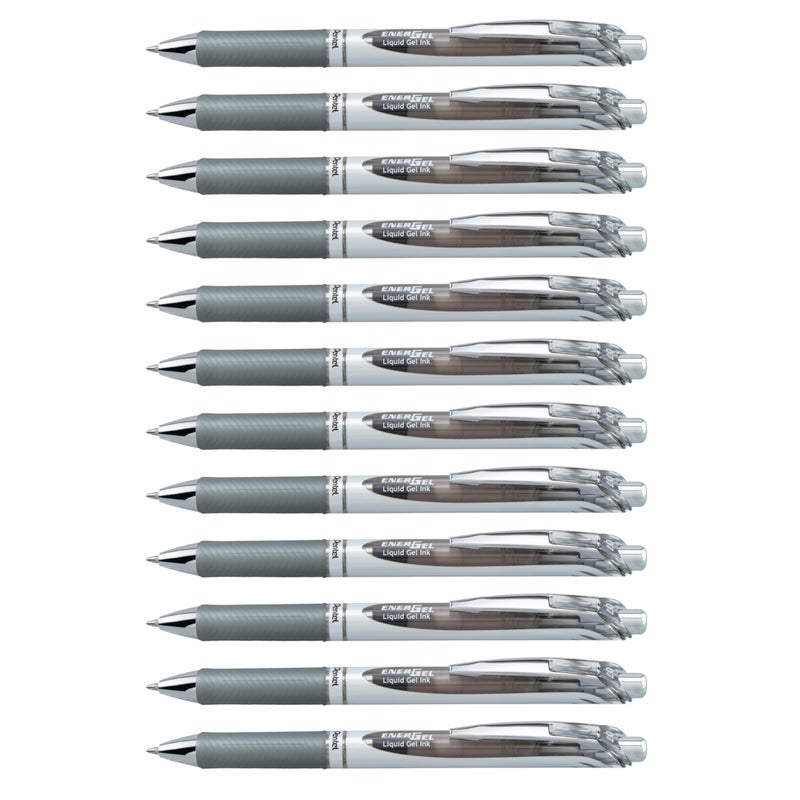 Pentel EnerGel RTX Retractable Liquid Gel Ink Pen, (0.7mm) Medium line, Gray Ink, Box of 12 Pens (BL77-N) - Image 1