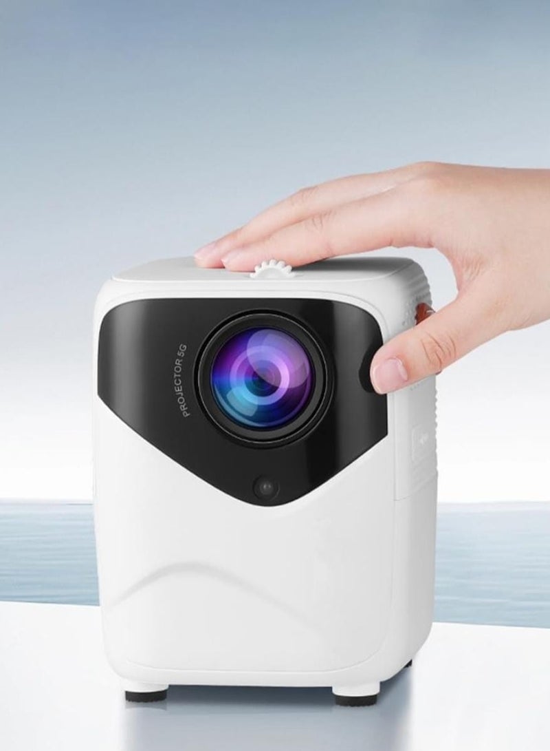 Portable Video Projector Q1 with 5G WiFi Bluetooth Quadrangle Trapezoid 0.8-5M Projection Distance 1920X1080 Resolution Android Projector for Move Music TV Game Casting with Tripod White  - Image 1