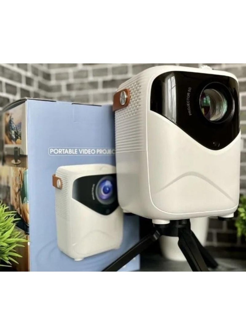 Portable Video Projector Q1 with 5G WiFi Bluetooth Quadrangle Trapezoid 0.8-5M Projection Distance 1920X1080 Resolution Android Projector for Move Music TV Game Casting with Tripod White  - Image 2