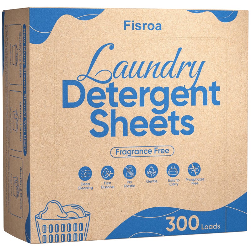 Fisroa Fragrance Free Laundry Detergent Sheets Travel Eco-friendly 300 Loads Fisroa Clothes Washing Detergent Sheets Plastic-Free Washer Strips, Unscented Liquidless Laundry Strips Tablet - Image 1