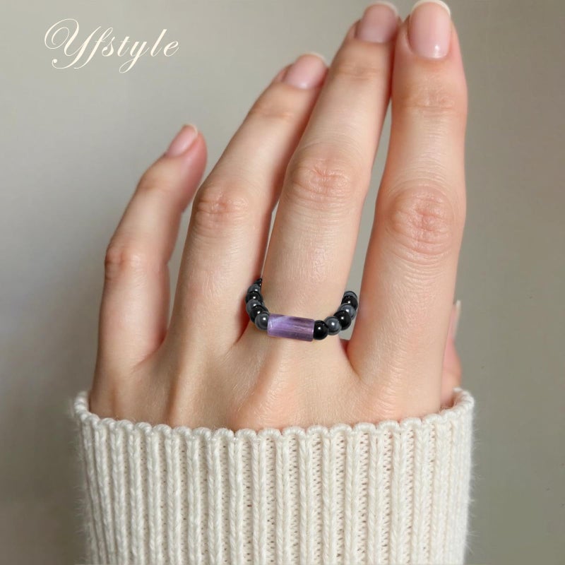 yfstyle Healing Crystal Ring Spiritual Stretch Crystal Rings for Women Men Natural Stone Anxiety Rings Empath Protection Ring Natural Gemstones Rings Jewelry Gifts Empath Ring - Image 2