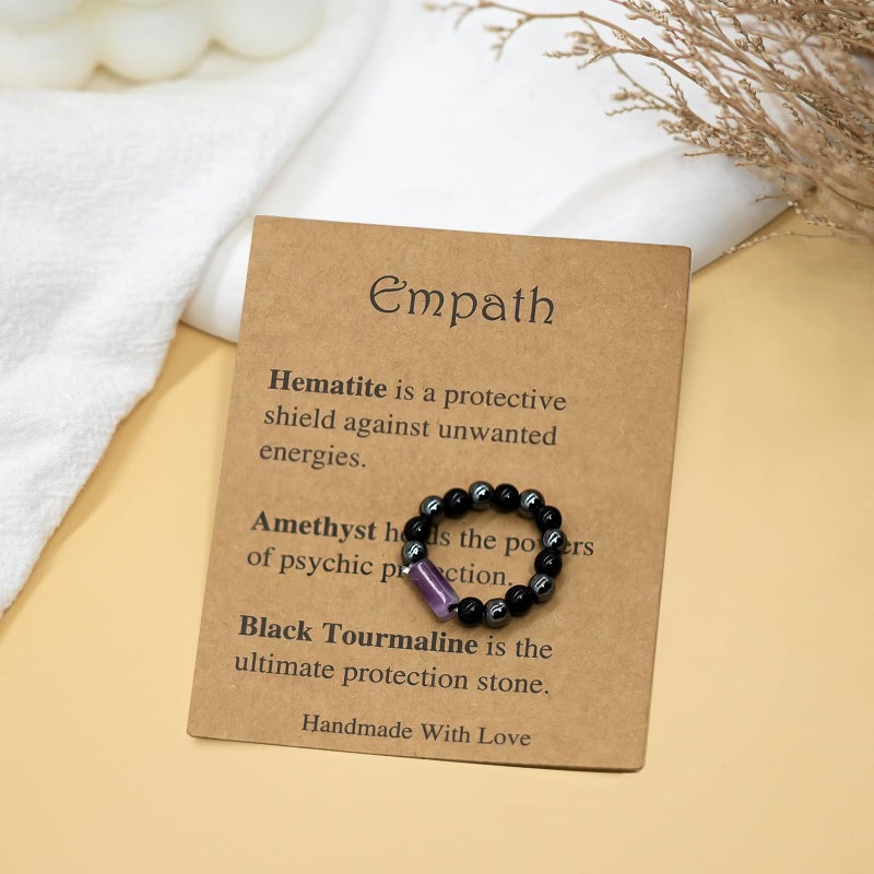 yfstyle Healing Crystal Ring Spiritual Stretch Crystal Rings for Women Men Natural Stone Anxiety Rings Empath Protection Ring Natural Gemstones Rings Jewelry Gifts Empath Ring - Image 5