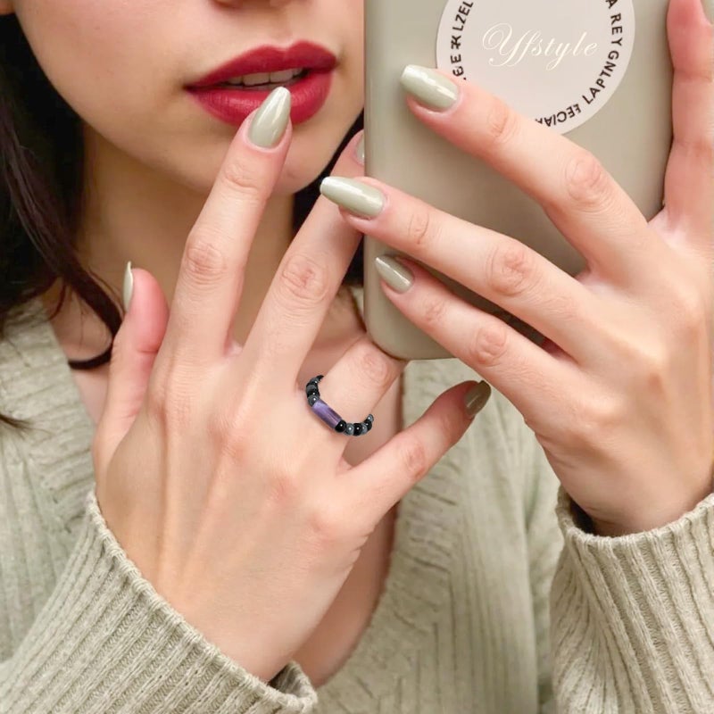 yfstyle Healing Crystal Ring Spiritual Stretch Crystal Rings for Women Men Natural Stone Anxiety Rings Empath Protection Ring Natural Gemstones Rings Jewelry Gifts Empath Ring - Image 3