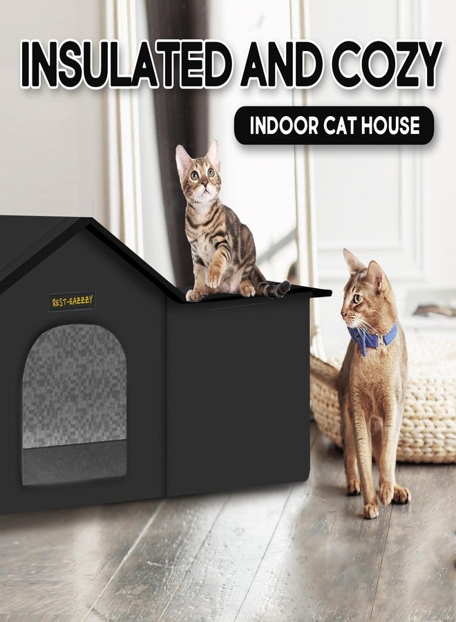 Rest-Eazzzy Cat House for Outdoor Cats, Weatherproof and Insulated Feral Cat House with Mat and Clip, Easy to Put Together, Selfwarming Cat Shelter for Summer (Black, Waterproof House-L) - Image 5